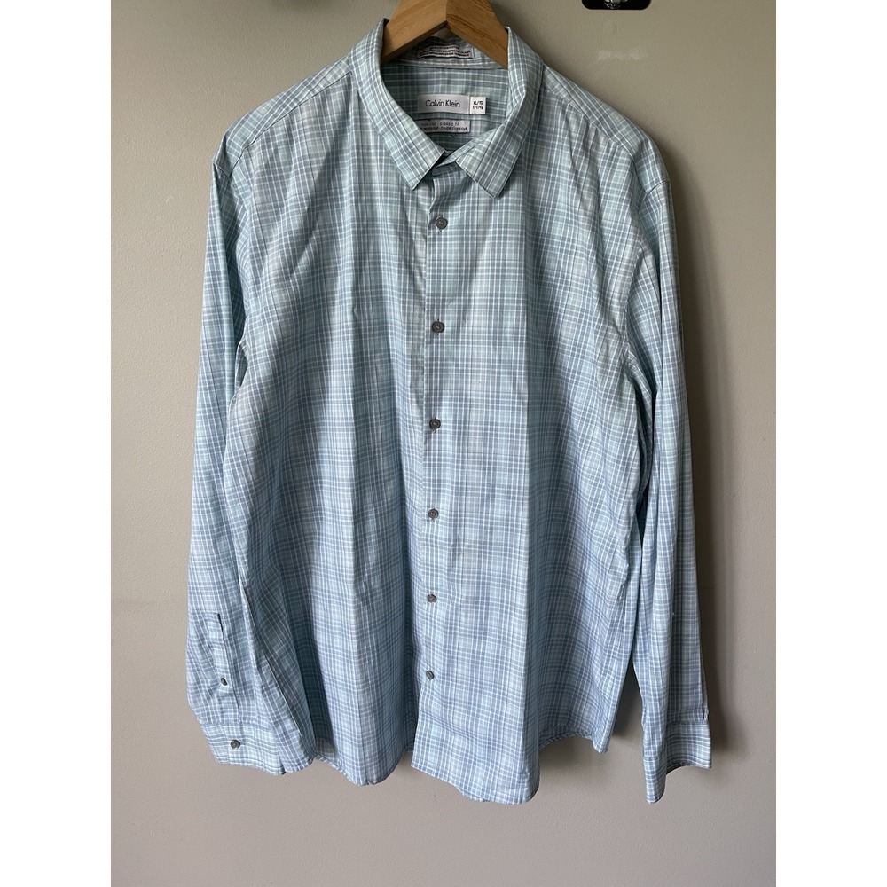 Men's Calvin Klein Shirt Collar XL/ Classic Fit Long Sleeve Blue button up